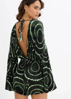 bonprix Bekleidung·Homewear|Jumpsuits|Kurzer Jumpsuit aus fließender Viskose petrol/weiß bedruckt