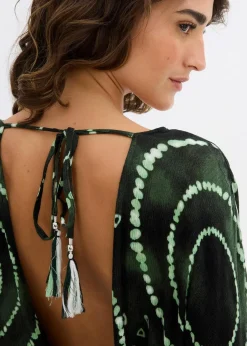 bonprix Bekleidung·Homewear|Jumpsuits|Kurzer Jumpsuit aus fließender Viskose petrol/weiß bedruckt