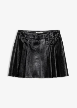 bonprix Nachhaltigere Materialien|Röcke|Kurzer Lederimitat-Rock mit Kellerfalten schwarz