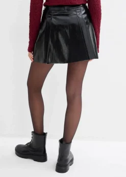 bonprix Nachhaltigere Materialien|Röcke|Kurzer Lederimitat-Rock mit Kellerfalten schwarz