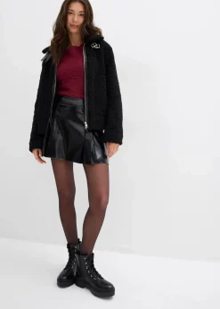 bonprix Nachhaltigere Materialien|Röcke|Kurzer Lederimitat-Rock mit Kellerfalten schwarz