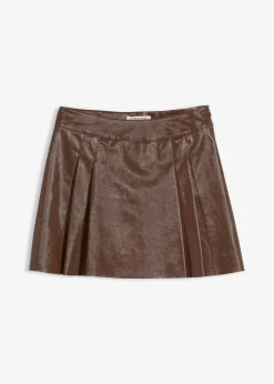 Kurzer Lederimitat-Rock mit Kellerfalten|bonprix New