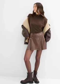 Kurzer Lederimitat-Rock mit Kellerfalten|bonprix New