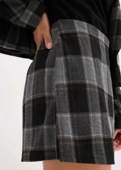 bonprix Hosen|Shorts|Kurzer Skort mit Schmuck-Knopf grau kariert