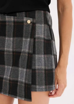 bonprix Hosen|Shorts|Kurzer Skort mit Schmuck-Knopf grau kariert