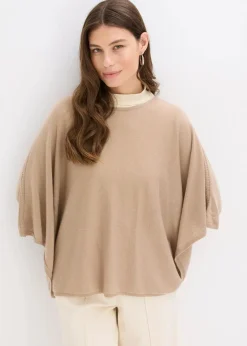 bonprix Ponchos|Schuhe & Accessoires In Spezialgrößen·Tücher & Ponchos|kurzer Wollponcho khakibeige