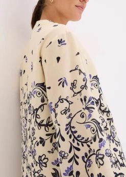 bonprix Bekleidung·Pullover & Strickjacken|Kleider|Kurzes Boho-Kleid im Leinen-Look natur/dunkelblau