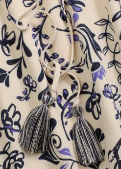 bonprix Bekleidung·Pullover & Strickjacken|Kleider|Kurzes Boho-Kleid im Leinen-Look natur/dunkelblau