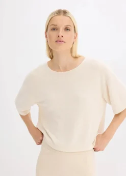 bonprix Shirts & Tops|Zweiteiler & Sets|Kurzes Boxy-Shirt kieselbeige meliert