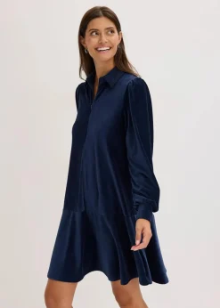 bonprix Kleider|Kurzes Cord-Kleid dunkelblau