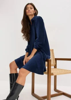 bonprix Kleider|Kurzes Cord-Kleid dunkelblau