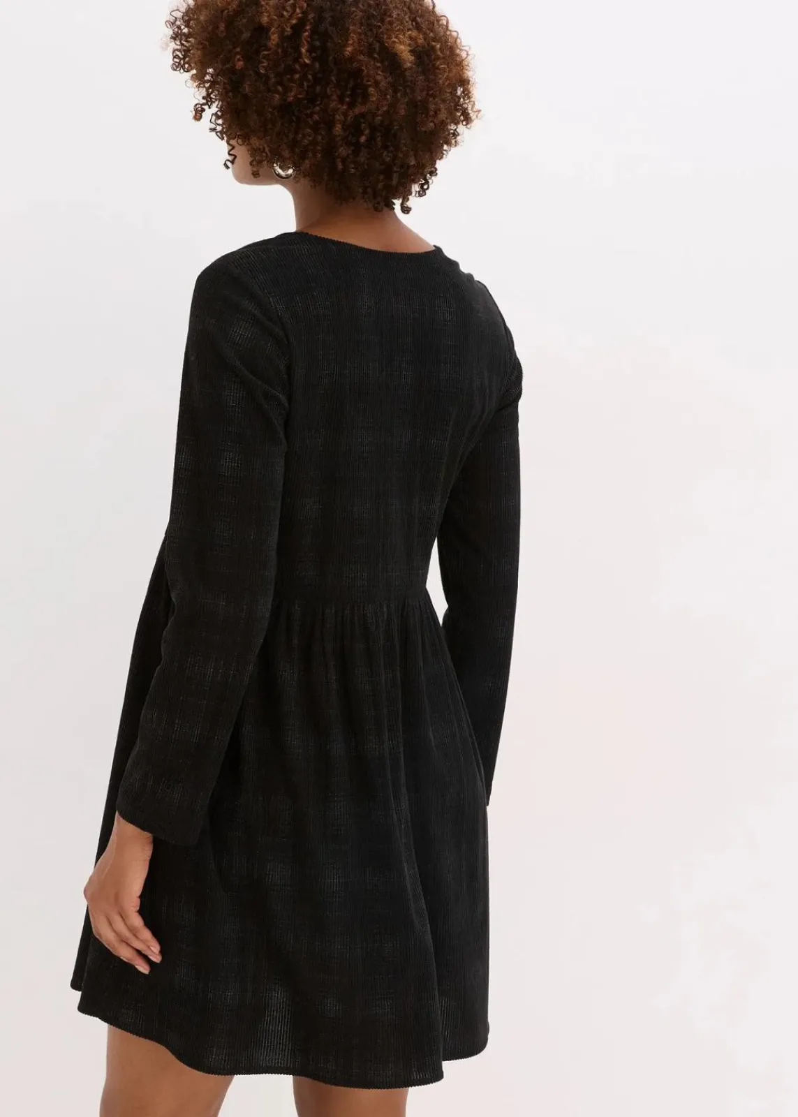 bonprix Kleider|Kurzes Cord-Kleid mit Karomuster schwarz bedruckt