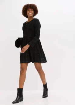 bonprix Kleider|Kurzes Cord-Kleid mit Karomuster schwarz bedruckt