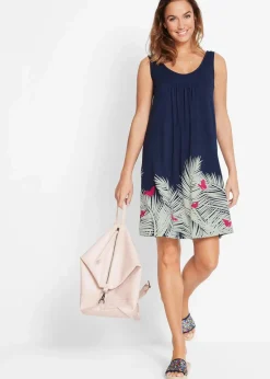 bonprix Kleider|Kurzes Jerseykleid ohne Arm dunkelblau floral