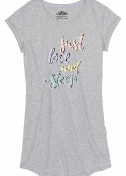 bonprix Wäsche·Nachtwäsche|Nachtwäsche|Kurzes Nachthemd hellgrau meliert bedruckt