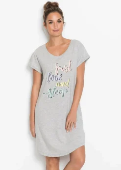 bonprix Wäsche·Nachtwäsche|Nachtwäsche|Kurzes Nachthemd hellgrau meliert bedruckt