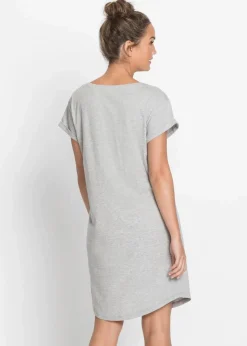 bonprix Wäsche·Nachtwäsche|Nachtwäsche|Kurzes Nachthemd hellgrau meliert bedruckt