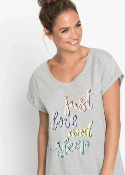 bonprix Wäsche·Nachtwäsche|Nachtwäsche|Kurzes Nachthemd hellgrau meliert bedruckt