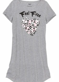 bonprix Wäsche·Nachtwäsche|Nachhaltigere Materialien|Kurzes Nachthemd grau meliert/puderrosa bedruckt