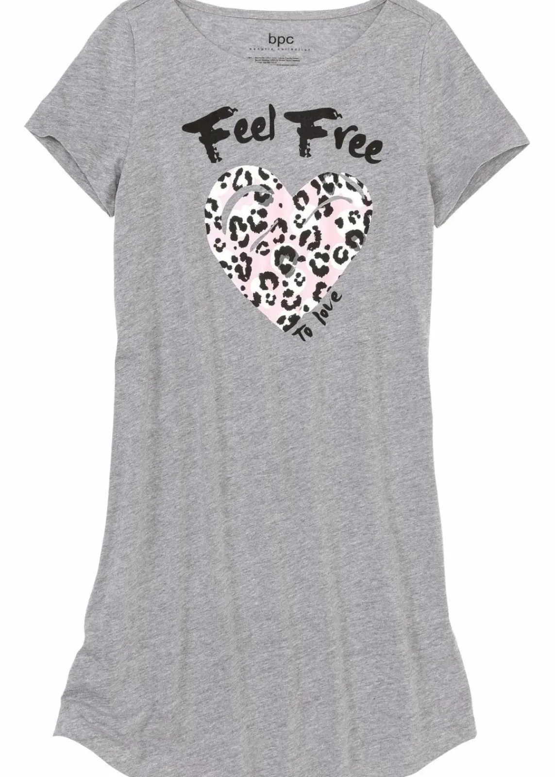 bonprix Wäsche·Nachtwäsche|Nachhaltigere Materialien|Kurzes Nachthemd grau meliert/puderrosa bedruckt