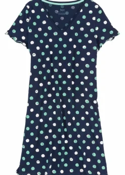 bonprix Wäsche·Nachtwäsche|Nachhaltigere Materialien|Kurzes Nachthemd aus Bio-Baumwolle dunkelblau gepunktet