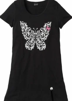 bonprix Wäsche·Nachtwäsche|Nachhaltigere Materialien|Kurzes Nachthemd aus Bio-Baumwolle schwarz bedruckt