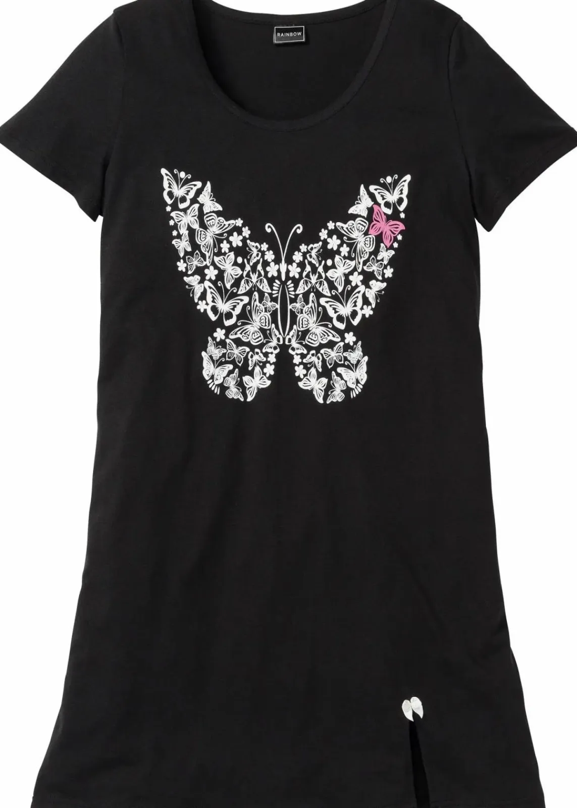 bonprix Wäsche·Nachtwäsche|Nachhaltigere Materialien|Kurzes Nachthemd aus Bio-Baumwolle schwarz bedruckt