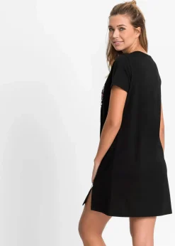 bonprix Wäsche·Nachtwäsche|Nachhaltigere Materialien|Kurzes Nachthemd aus Bio-Baumwolle schwarz bedruckt