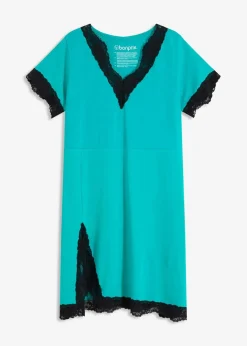 bonprix Nachhaltigere Materialien|Nachtwäsche|Kurzes Nachthemd mit zarter Spitze smaragd