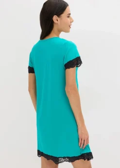 bonprix Nachhaltigere Materialien|Nachtwäsche|Kurzes Nachthemd mit zarter Spitze smaragd