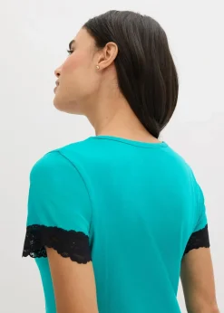 bonprix Nachhaltigere Materialien|Nachtwäsche|Kurzes Nachthemd mit zarter Spitze smaragd