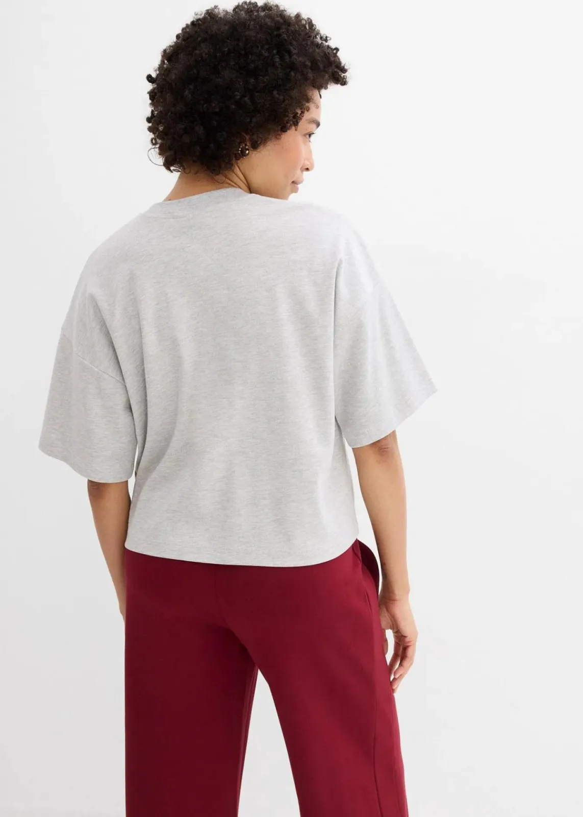 bonprix Shirts & Tops|Basics|Kurzes Oversize-Shirt aus reiner schwerer Bio-Baumwolle hellgrau meliert