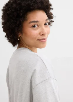 bonprix Shirts & Tops|Basics|Kurzes Oversize-Shirt aus reiner schwerer Bio-Baumwolle hellgrau meliert