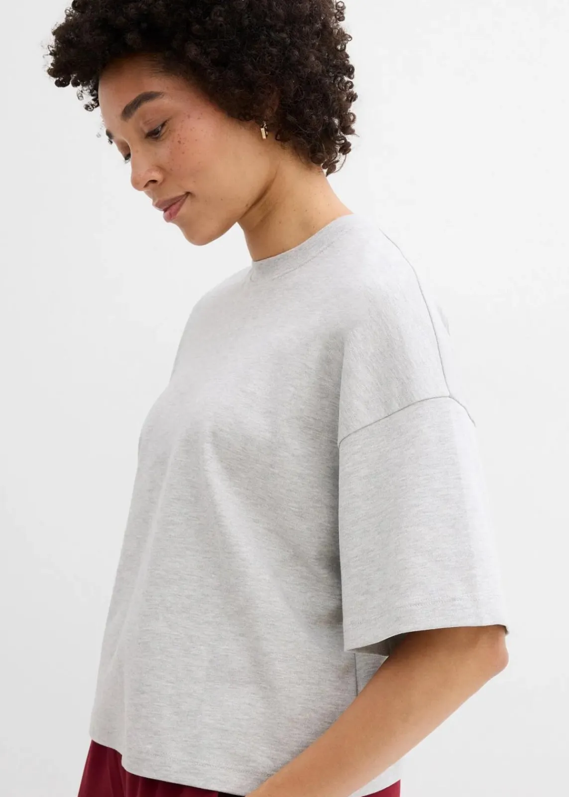 bonprix Shirts & Tops|Basics|Kurzes Oversize-Shirt aus reiner schwerer Bio-Baumwolle hellgrau meliert
