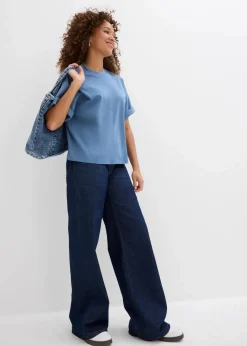 bonprix Shirts & Tops|Basics|Kurzes Oversize-Shirt aus reiner schwerer Bio-Baumwolle wellenblau