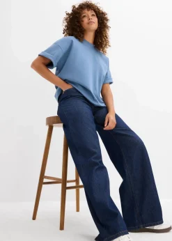 bonprix Shirts & Tops|Basics|Kurzes Oversize-Shirt aus reiner schwerer Bio-Baumwolle wellenblau