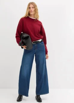 bonprix Nachhaltigere Materialien|Sweat|Kurzes Oversize-Sweatshirt aus reiner Bio-Baumwolle pflaumenrot