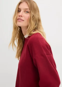 bonprix Nachhaltigere Materialien|Sweat|Kurzes Oversize-Sweatshirt aus reiner Bio-Baumwolle pflaumenrot