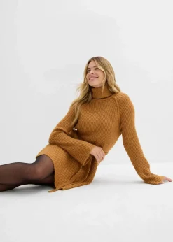 Kurzes Ripp-Strickkleid mit Rollkragen|bonprix Discount