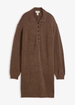 bonprix Strickmode|Kleider|Kurzes Strickkleid mit Knopfleiste lehmbraun
