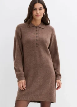 bonprix Strickmode|Kleider|Kurzes Strickkleid mit Knopfleiste lehmbraun