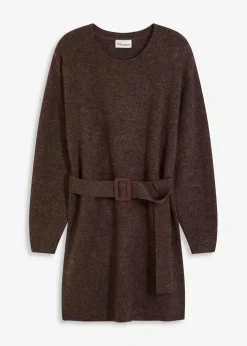 Kurzes Strickkleid mit softem Wollanteil und Gürtel|bonprix Best