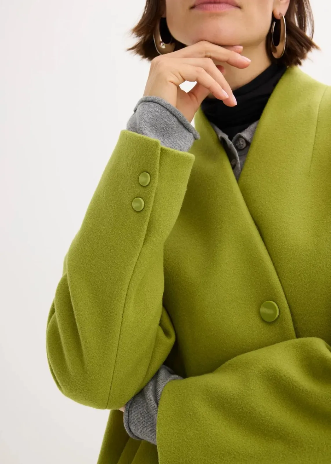 bonprix Jacken & Mäntel|Bekleidung·Hosen|Kurzmantel in Wolloptik moos