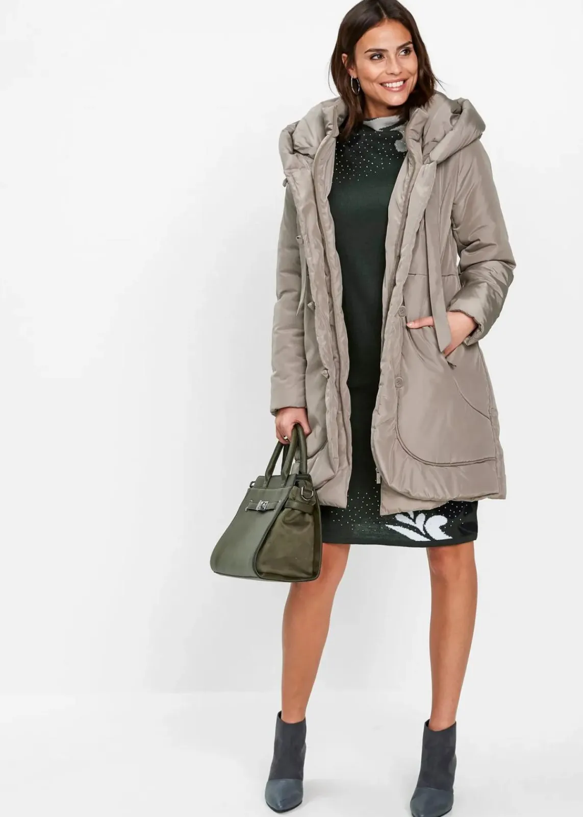 bonprix Jacken & Mäntel|Kurz-Steppmantel taupe