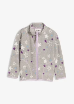 bonprix Mädchen 2-8 Jahre·Sweat & Strick|Mädchen 2-8 Jahre·Jacken & Outdoor|kuschelige Fleecejacke mit Kontrastdetails hellgrau meliert bedruckt