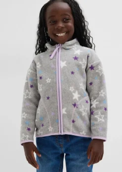 bonprix Mädchen 2-8 Jahre·Sweat & Strick|Mädchen 2-8 Jahre·Jacken & Outdoor|kuschelige Fleecejacke mit Kontrastdetails hellgrau meliert bedruckt