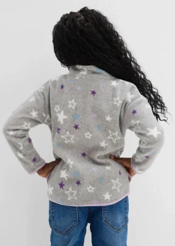 bonprix Mädchen 2-8 Jahre·Sweat & Strick|Mädchen 2-8 Jahre·Jacken & Outdoor|kuschelige Fleecejacke mit Kontrastdetails hellgrau meliert bedruckt