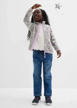 bonprix Mädchen 2-8 Jahre·Sweat & Strick|Mädchen 2-8 Jahre·Jacken & Outdoor|kuschelige Fleecejacke mit Kontrastdetails hellgrau meliert bedruckt