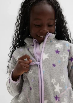 bonprix Mädchen 2-8 Jahre·Sweat & Strick|Mädchen 2-8 Jahre·Jacken & Outdoor|kuschelige Fleecejacke mit Kontrastdetails hellgrau meliert bedruckt