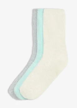 bonprix Homewear|Socken & Strumpfhosen|Kuschelsocken 3er Pack hellgrau meliert + beige meliert + grün meliert